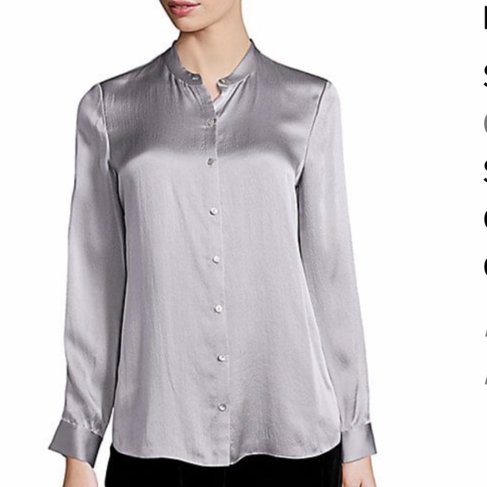 NWT$238 Eileen Fisher Platinum Silk Mandarin Collar SP